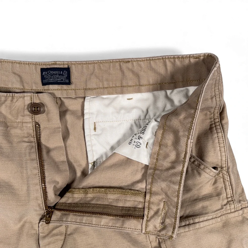 Levis Cargo Shorts Mens 36 Brown Cotton Khaki Canvas Baggy Safari White Ta b
